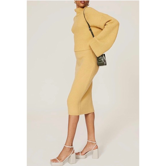 Sweet Baby Jamie Jamie Mizrahi RTR Butter Yellow Ribbed Knit Midi Skirt Size XS - Picture 3 of 7